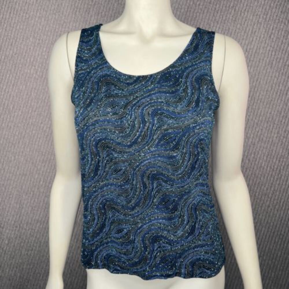 VTG 90s Sparkle Tank‎ Top Stretchy Geometric Swirls Womens Large Fairy Goth